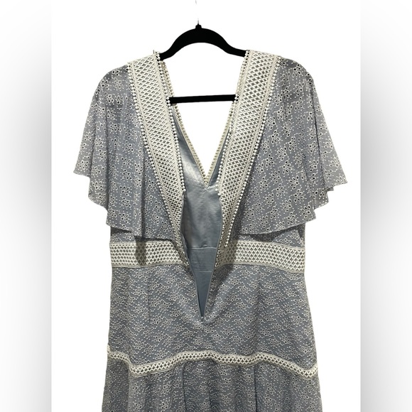 Gianni Bini blue & ivory Alice mini lace V neck eyelet dress size 12 NWT $179 - Picture 5 of 8